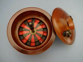 Late 19thc Minitature Fruitwood Treen Roulette Wheel & Cover,  C 1870 - 80.