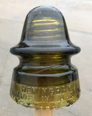 Old Glass Amber / Yellow / Olive Hemingray No 19 Insulator