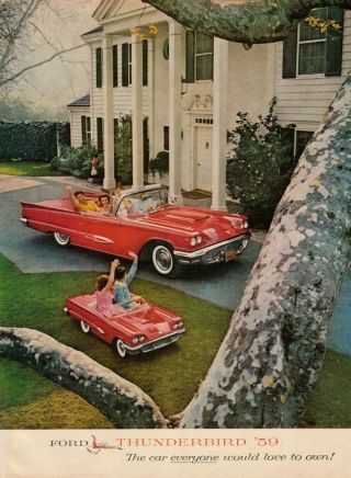 1959 Ford Thunderbird Red Convertible Car & Kids Model Vintage Color Photo Ad