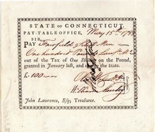 1783,  General Jedediah Huntington,  Oliver Wolcott,  Jr.  Signed Pay Order