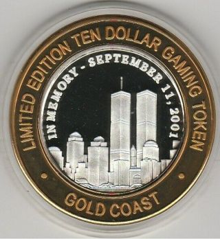 2002 Gold Coast Salutes Heroes Sept 11,  2001.  999 Fine Silver $10 Casino Token