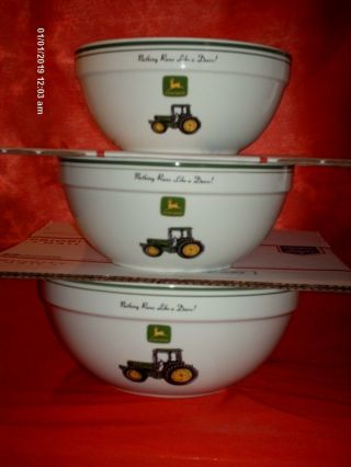 John Deere Set Of 3 Mixing Bowls 10 " 9 " 8 " Gibson Microwavable
