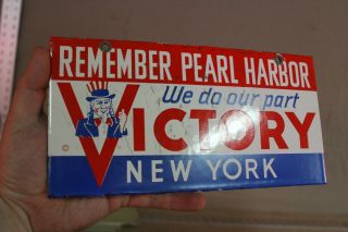Victory Remember Pearl Harbor York Porcelain Metal Sign Uncle Sam Ww11 Gas