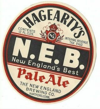 England Brewing N.  E.  B.  Pale Ale Beer Label Irtp Hartford Ct