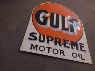 Porcelain Gulf Supreme Motor Oil Enamel Sign Size 21 " X 25 " Inches 2 Sided