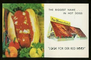 C.  1965? Advertising Postcard,  Der Wienerschnitzel Fast - Food Restaurant,  Pasadena
