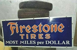 Large Firestone Tires Porcelain Enamel Sign 48x20 Inches Single Sided