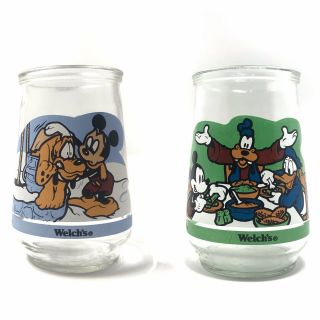 Vintage Disney Mickey Mouse Welch’s Jelly Jam Jars Set Of 2 Juice Glasses
