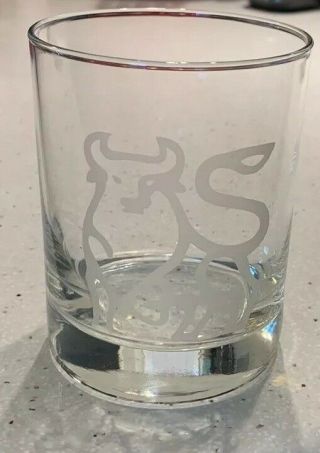 Merrill Lynch Investments Bull Etched Whiskey Glasses Lowball Tumbler Bar