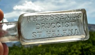 Ca 1890 St.  Helena,  California Napa Rare " Bussenius Druggist " Drug Store Bottle