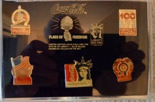 1986 1896 Coca Cola Statue Of Liberty 5 Pin Set 100 Years Flags Of Freedom