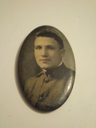 Old Real Photo Pocket Mirror - World War 1 Soldier In Uniform