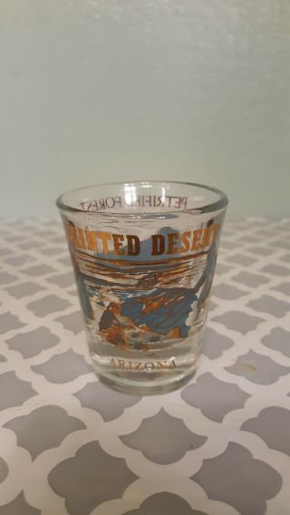 Vintage Turquoise And Gold Petrified Forest Painted Desert Shot Glass