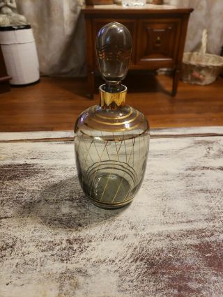 Mid Century Liquor Decanter With Gold Trim And Stripes