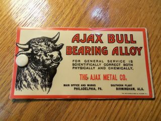Celluloid Advertising Blotter Ajax Bull Bearing Alloy Ajax Metal Co.