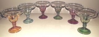 6 Blendo Margarita Glasses With Iridescent Colored Stems Pink Blue Green Yellow
