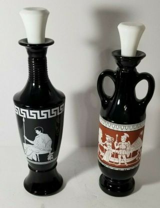 Vintage 2 Jim Beam Roman Black Glass Decanter / Bottle White Topper.