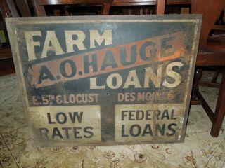 Des Moines,  Iowa Sign Antique A.  O.  Hauge Farm Loans Locust Street