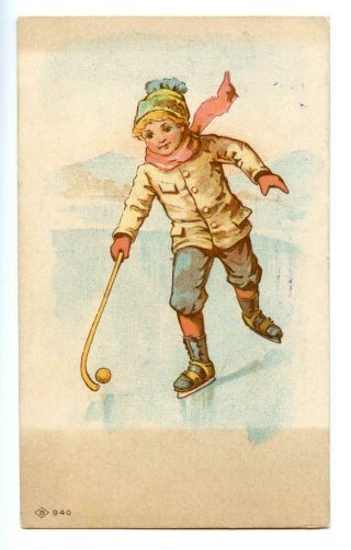 1891 Ice Hockey Skater Singer Sewing Machines Victorian Trade Card Ned Harry
