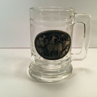 Glass Beer Mug With Pewter Elk Engraving