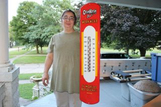 Large Osh Kosh Blue Jeans Clothes Gas Oil 39 " Porcelain Metal Thermometer Sign