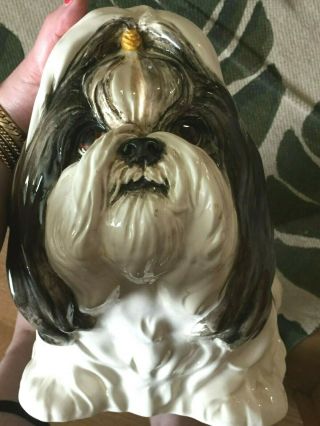 Large Shih Tzu Realistic Life Like DOG Figure BLACK WHITE Pottery Glazed Statue 6