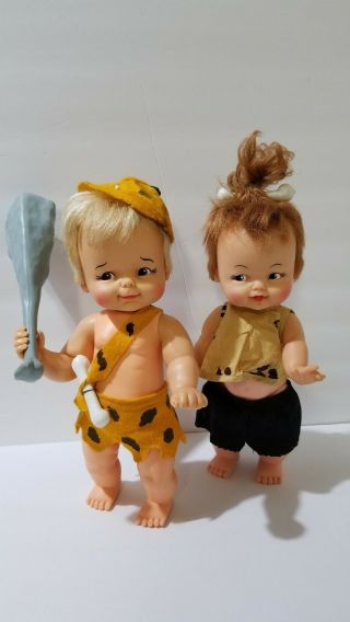 Vintage Hanna Barbera Flintstones Bam Bam Pebbles Dolls 11.  5 Inches Ideal Toys