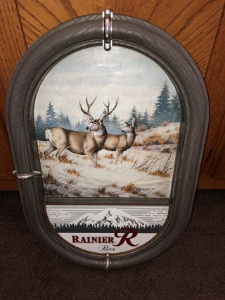 Vintage Rainier Beer Sign Big Buck Deer Wild Life Game Hunting Display Bar Item