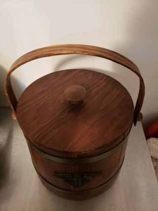 Vintage Putney Vermont Basketville Wooden Ice Bucket With Liner & Lid