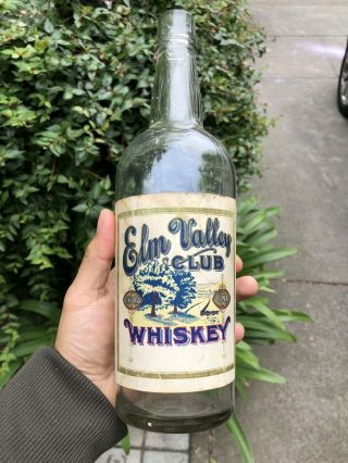 Elm Valley Club Extra Fine Whiskey Antique Paper Label Bottle Scarce