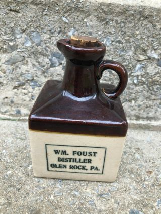 Foust Distiller Glen Rock Pa Square Whiskey Sampler Jug