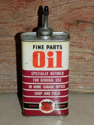 Vtg Phillips 66 Fine Parts Oil Can Metal Lead Spout Full Petroleum Co Garagesign