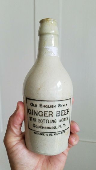 Rare Ny - 73 Star Bottling Ginger Beer Ogdensburg Ny Stoneware Bottle