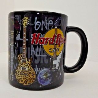 Hard Rock Cafe Hollywood Large 20 Oz.  Black Houston Coffee Mug Music Guitars