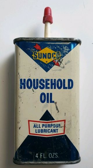 Vintage " Sunoco Household Oil " Handy Oiler 4oz Oil Tin