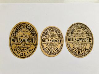 3 Rare 1960’s Guinness Wells & Winch Ltd Biggleswade Brewery Beer Bottle Label