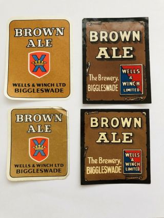 4 Very Rare 1960’s Brown Ale Wells & Winch Ltd Biggleswade Beer Bottle Labels