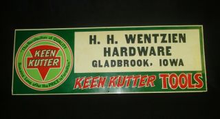 Keen Kutter Tools H H Wentzien Hardware Gladbrook,  Iowa Metal Advertising Sign