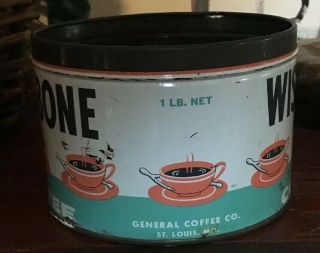 WISH BONE COFFEE TIN 1 Lb.  Without Lid General Coffee Co.  St Louis MO 2