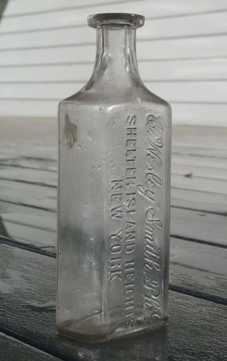 Antique C.  WESLEY SMITH,  Ph.  G. ,  SHELTER ISLAND HEIGHTS,  N.  Y.  Dr.  ' s Medicine Bottle 3