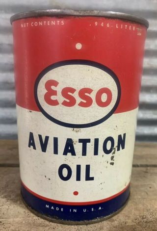 Rare Vtg 40s 50s Esso Aviation Oil Vtg Empty Quart Can Gas Oil Service Station