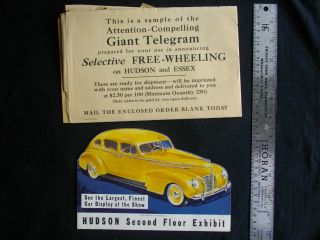 1937 Hudson Essex Dealership Promotionals Antique Car Sales Advertising Unique