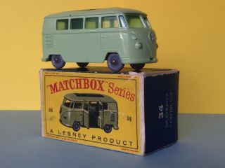 Matchbox Lesney Moko No.  34 Volkswagen Caravette (camping Car) W/box