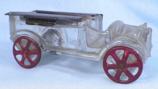 Antique Glass & Tin Candy Container Car Jitney Bus Truck Pressed West Spec.  Co.