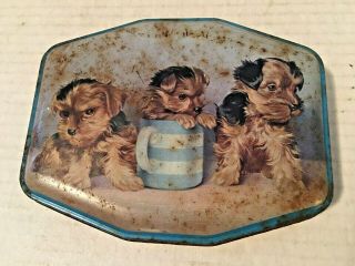 Vintage Horner Toffee Candy Tin Featuring 3 Yorkie Puppies