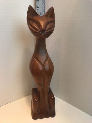 Vintage Mid Century Hand Carved Wood Siamese Cat Figurine 11 1/2 " High Folk Art