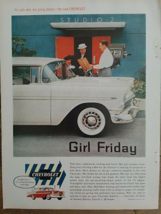 1956 White Chevrolet Car Girl Friday At Studio 2 Vintage Ad