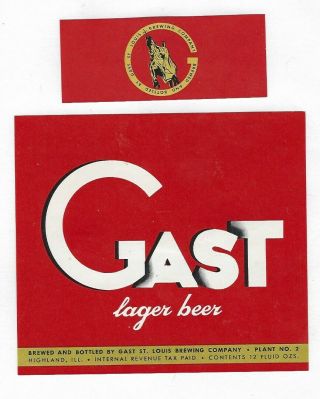 St Louis Brewing Co Gast Lager Beer Label With Neck Irtp Highland Il