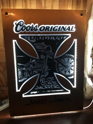 CHOPPERS JESSE JAMES 2004 COORS LIGHTED METAL / ACRYLIC 24X18 SIGN 2