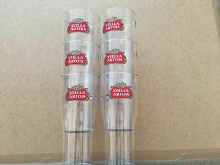 Stella Artois Plastic Pint Glasses X 6 Reusable And Dishwasher Safe